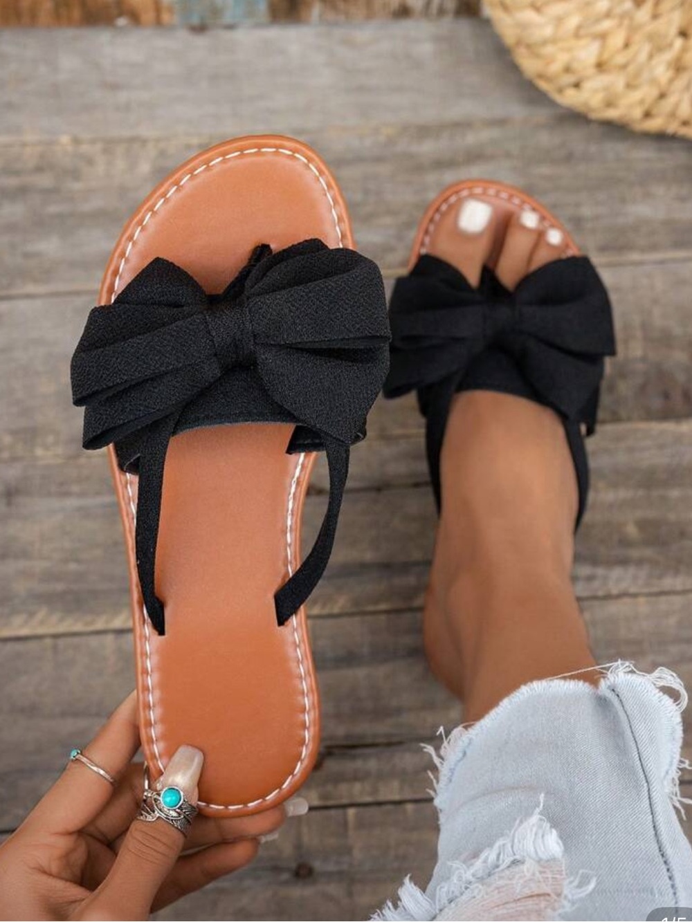 NWOT Black Bow Slide Sandals with Tan Footbed for Women size 42/10